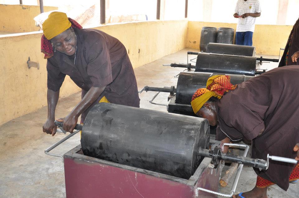 Roasting milled shea nuts in West Africa
