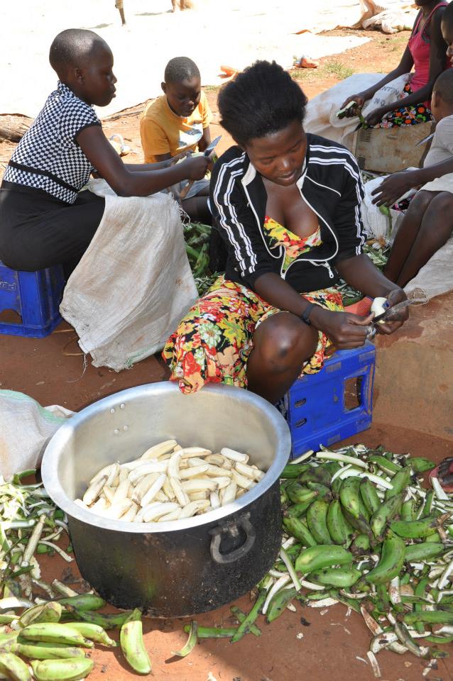 Fatiah preparing matoke at the new home