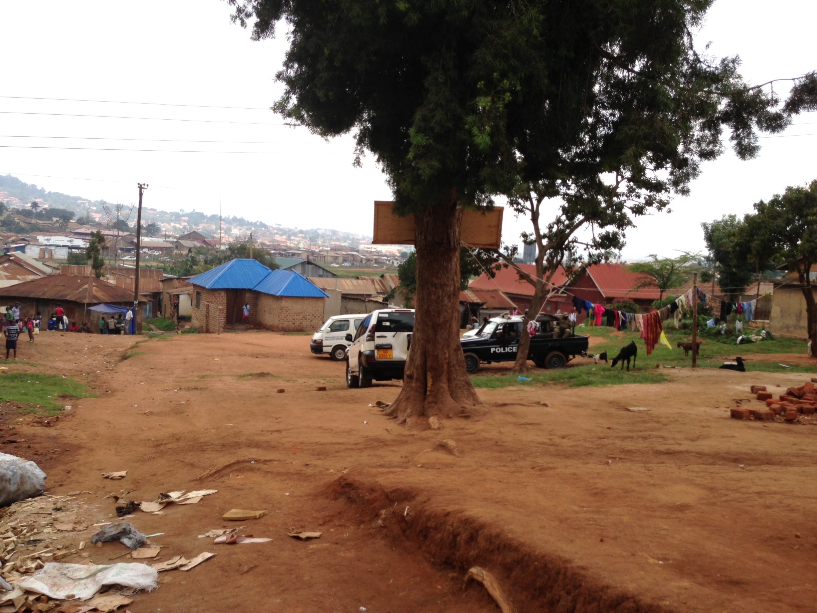 The calm before the storm- the first of many officials arrive onsite at God's Grace Orphanage