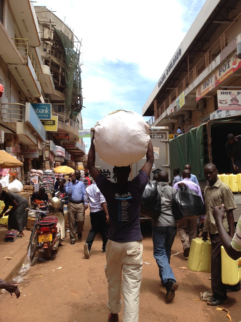 Carrying things for the children through the market