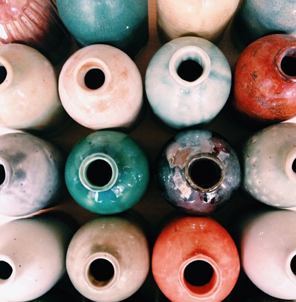 Rainbow of colors from ceramist, Courtney, of Honeycomb Studios.