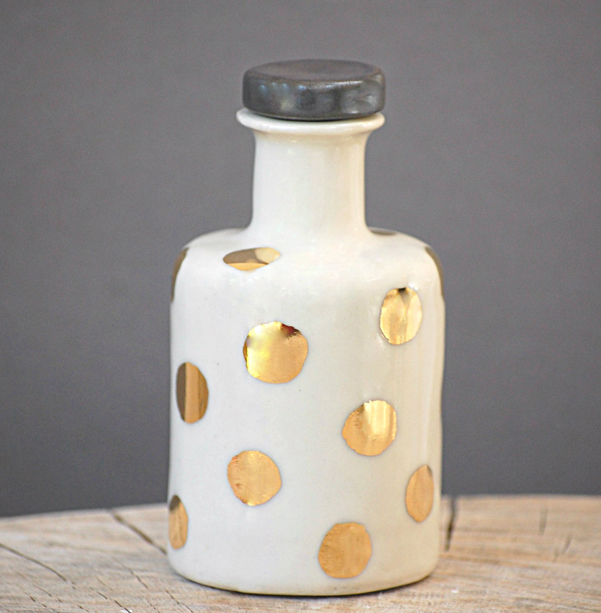 Gold dot apothecary bottle by Honeycomb Studio