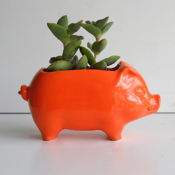 60s Inspired Pig Planter by Fruit Fly Pie Ceramics.