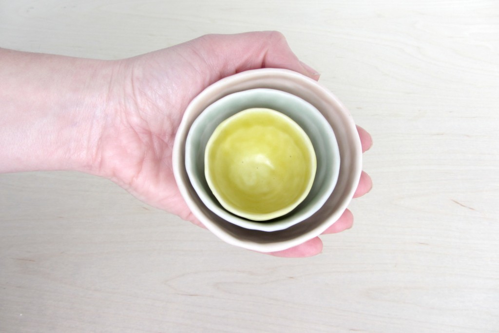 Lovely porcelain garnish nesting bowls handmade by Elizabeth.