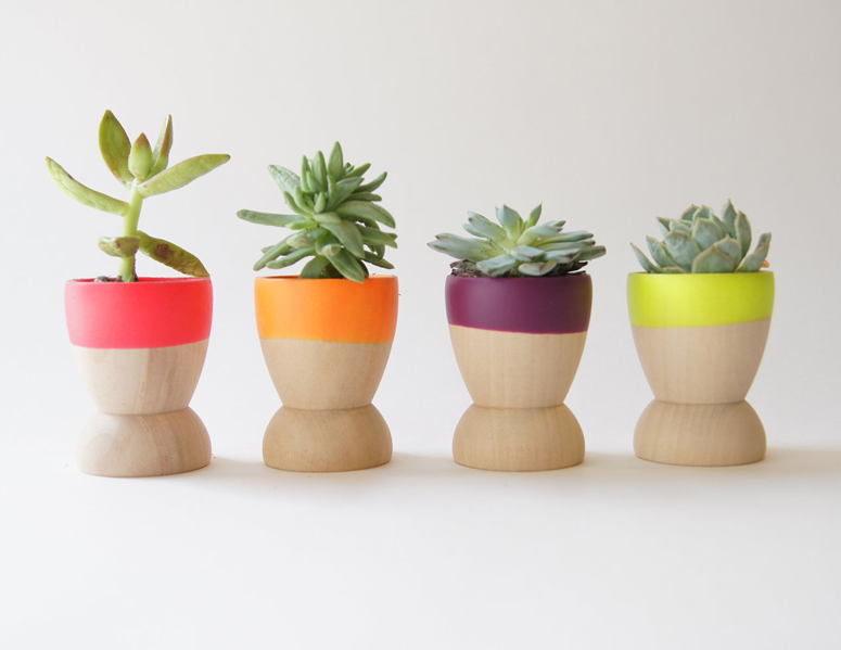 Lovely Mini Planters set in Neon Pink, Orange, Purple and Yellow. By Wind & Willow Home