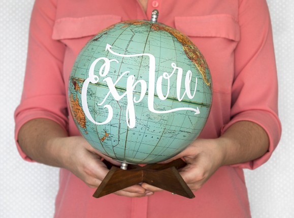Wild and Free Designs' Explore hand lettered globe