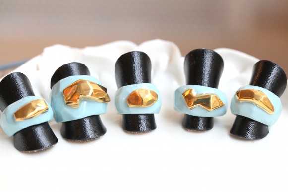 Goutte de Terre's beautiful Loire porcelain rings, glazed and painted with gold