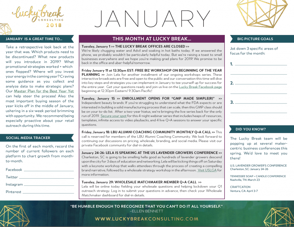 January Calendar 2018