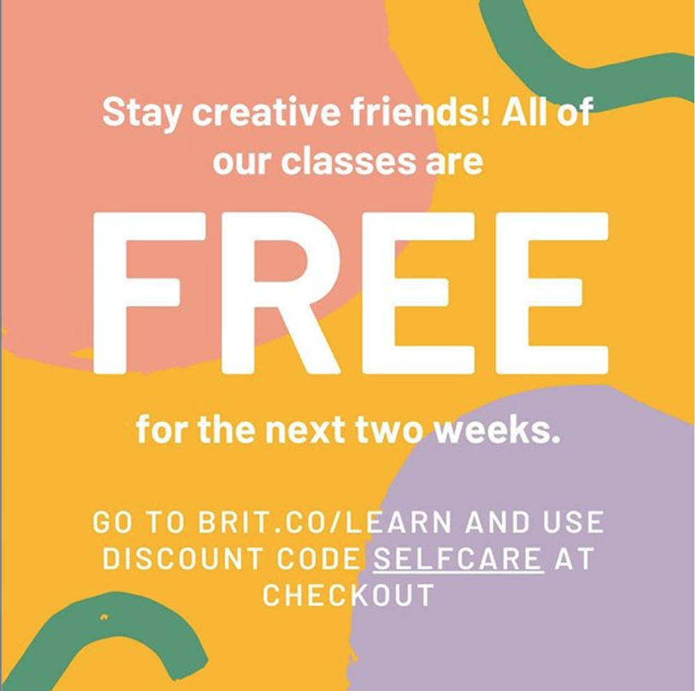 Resources and relief provided by Brit&Co in the way of free online classes